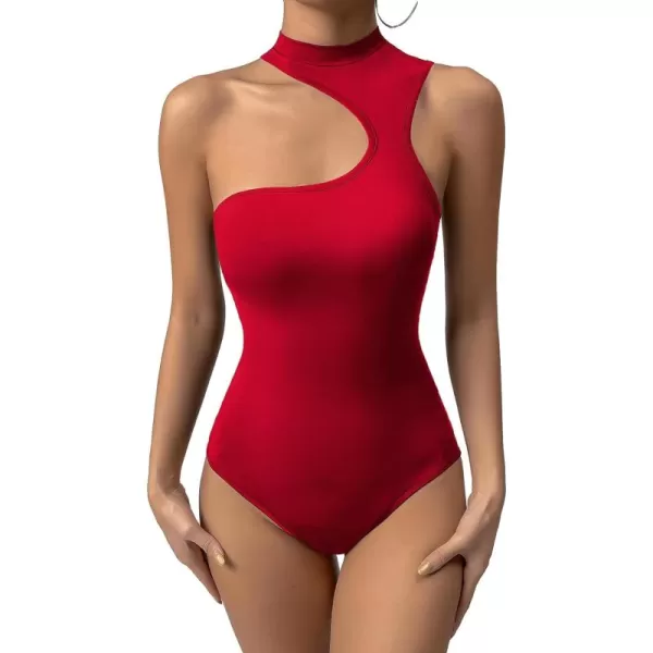 Floerns Women's Stretchy Cut Out Sleeveless Asymmetrical Neck Tank Slim Fit Bodysuit Jumpsuit