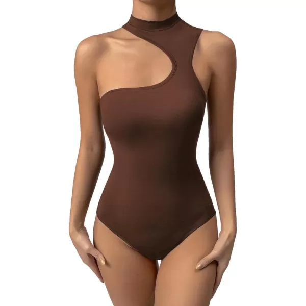 Floerns Women's Stretchy Cut Out Sleeveless Asymmetrical Neck Tank Slim Fit Bodysuit Jumpsuit
