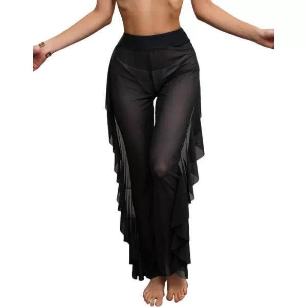 Floerns Women's Summer Sheer Mesh Ruffle Beach Bottom Cover up Pants