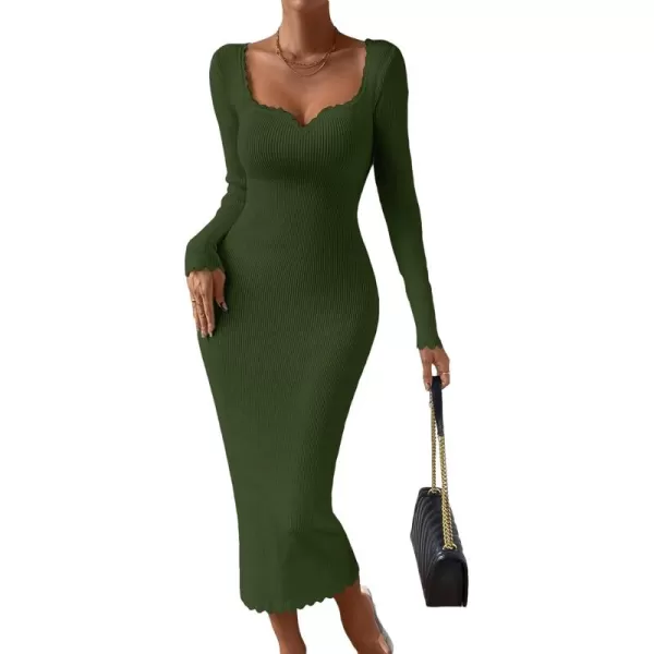 Floerns Women's Sweetheart Neck Rib Knit Long Sleeve Bodycon Long Sweater Dress