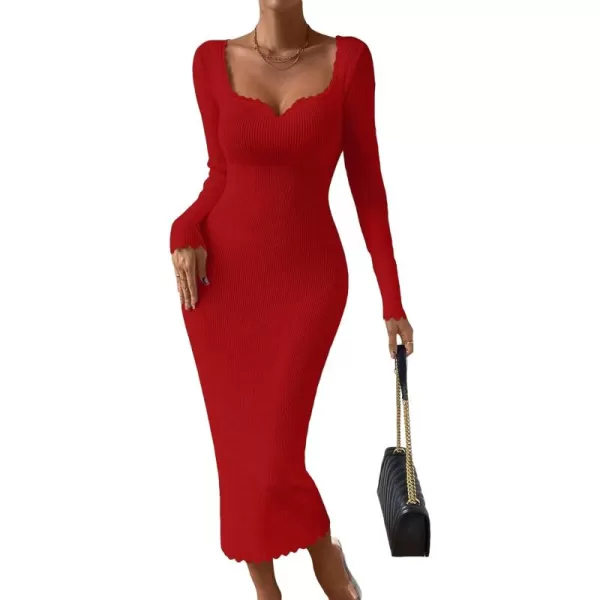Floerns Women's Sweetheart Neck Rib Knit Long Sleeve Bodycon Long Sweater Dress