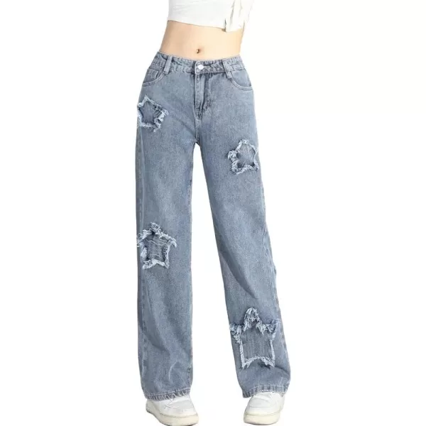 Floerns&nbsp;Women's Straight Leg&nbsp;Baggy Jeans for Teen Girls Butterfly Print