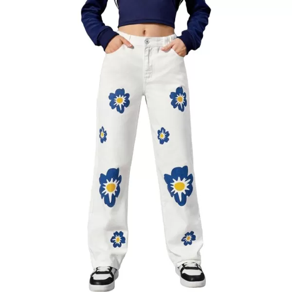 Floerns&nbsp;Women's Straight Leg&nbsp;Baggy Jeans for Teen Girls Butterfly Print