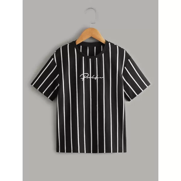 Floerns Boy's 2 Pcs Short Sleeve Striped Print Drop Shoulder Tee Shirt