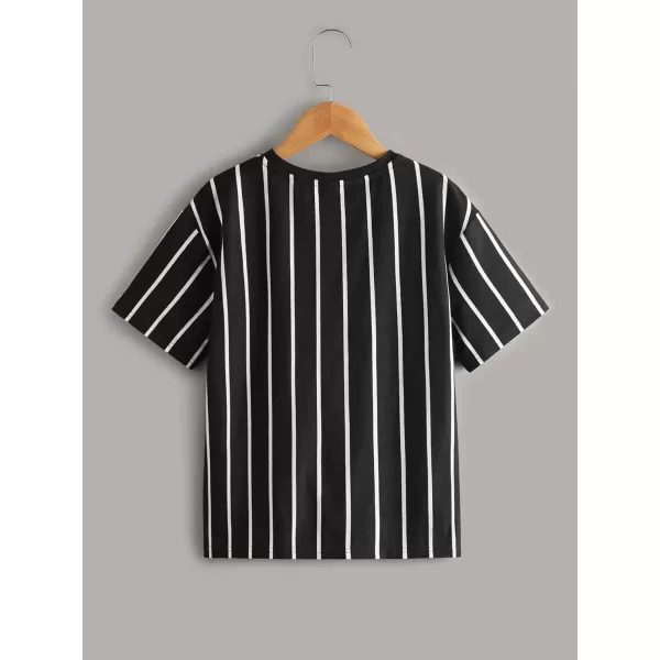 Floerns Boy's 2 Pcs Short Sleeve Striped Print Drop Shoulder Tee Shirt