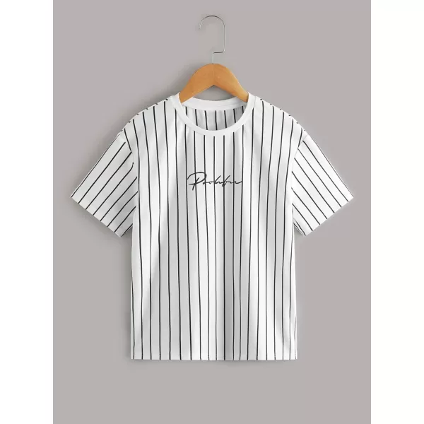 Floerns Boy's 2 Pcs Short Sleeve Striped Print Drop Shoulder Tee Shirt
