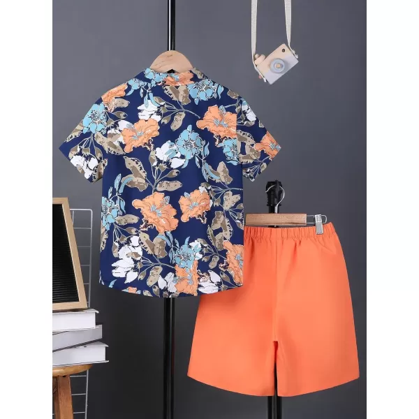 Floerns Boy's 2 Piece Outfit Short Sleeve Boho Shirt Blouse with Shorts Set