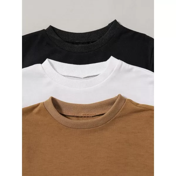 Floerns Boy's 3 Pcs Long Sleeve Tee Round Neck Letter Patched Kid Tee Shirts