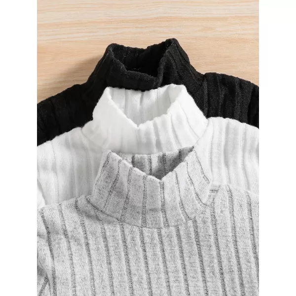 Floerns Boy's 3 Pcs Simple Rib Knit Top Mock Neck Long Sleeve Basic Tee Shirt