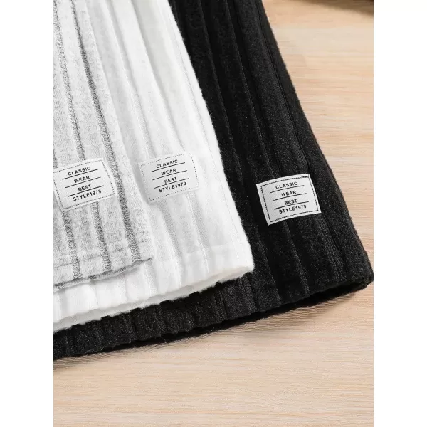 Floerns Boy's 3 Pcs Simple Rib Knit Top Mock Neck Long Sleeve Basic Tee Shirt