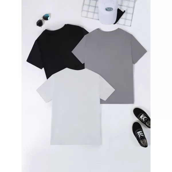 Floerns Boys 3 Pcs Solid Basic Patchwork Loose Crewneck Short Sleeve Tee Shirt