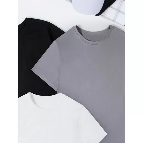 Floerns Boys 3 Pcs Solid Basic Patchwork Loose Crewneck Short Sleeve Tee Shirt