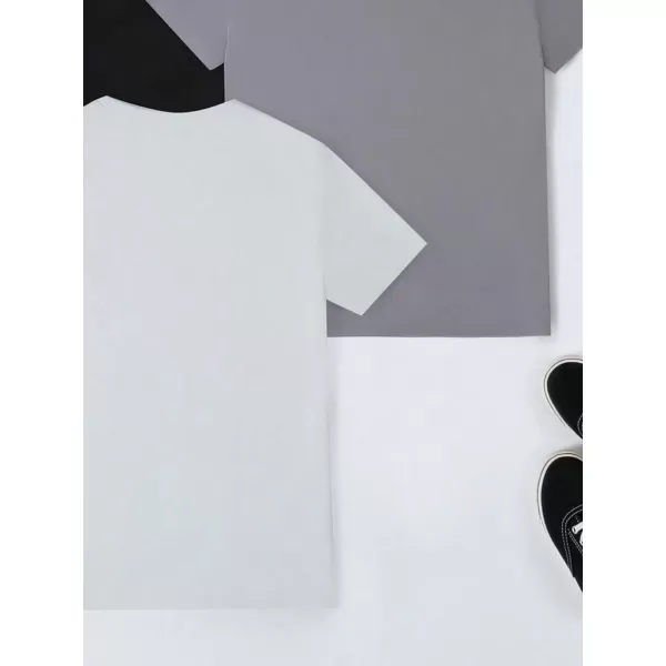 Floerns Boys 3 Pcs Solid Basic Patchwork Loose Crewneck Short Sleeve Tee Shirt