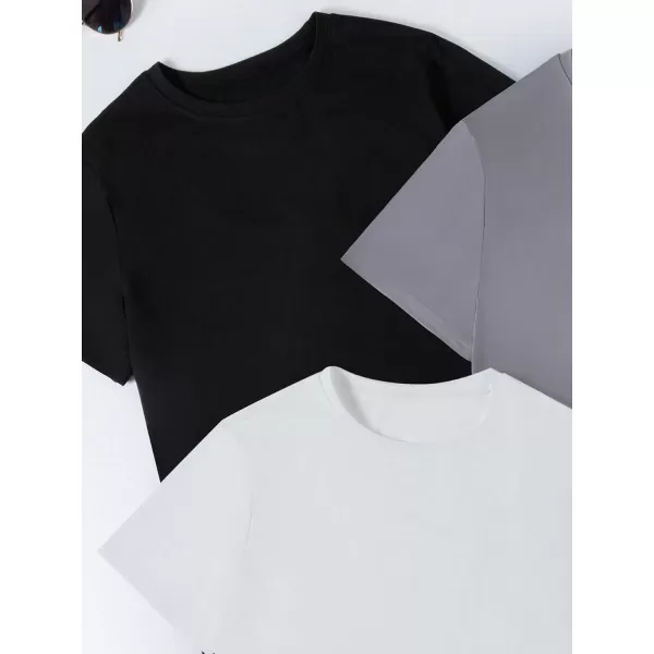 Floerns Boys 3 Pcs Solid Basic Patchwork Loose Crewneck Short Sleeve Tee Shirt
