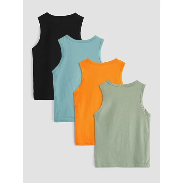 Floerns Boy's 4 Pcs Sleeveless Camisole Solid Round Neck Tank Top