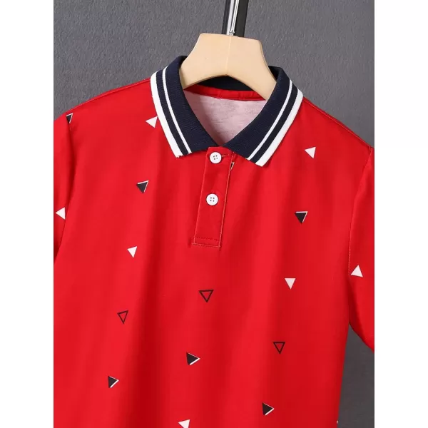 Floerns Boy's Allover Print Short Sleeve Lapel Collar Casual Shirts Blouse