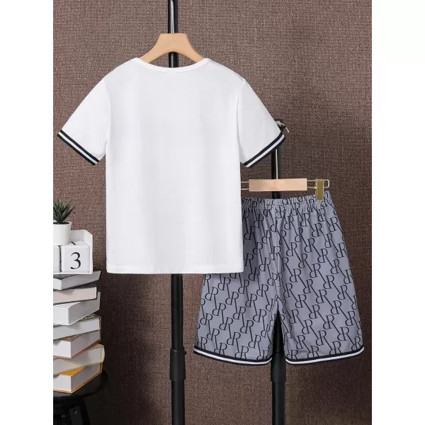 Floerns Boys Contrast Trim Tee Shirt Allover Print Shorts Set 2 Piece Outfit