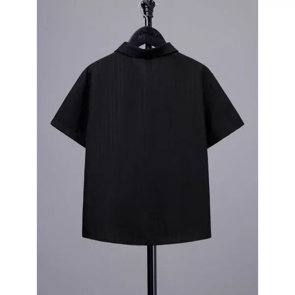 Floerns Boy's Letter Patched Short Sleeve Lapel Collar Button Down Shirt Top
