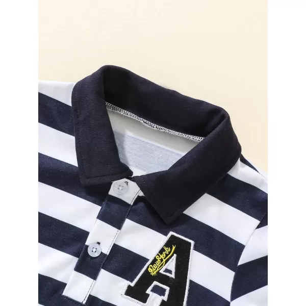 Floerns Boys Striped Print Long Sleeve Collar Neck Letter Embroidery Shirt Top