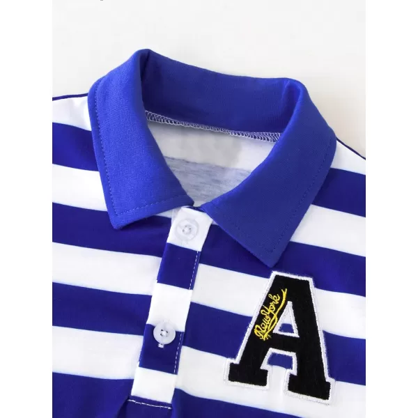 Floerns Boys Striped Print Long Sleeve Collar Neck Letter Embroidery Shirt Top