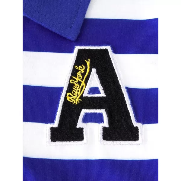 Floerns Boys Striped Print Long Sleeve Collar Neck Letter Embroidery Shirt Top