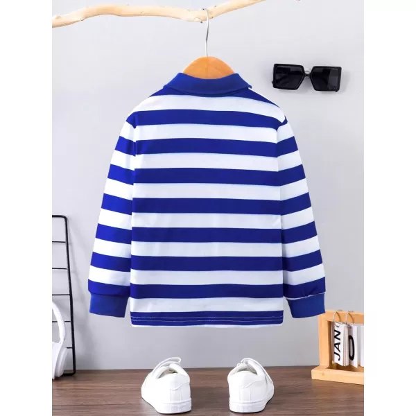 Floerns Boys Striped Print Long Sleeve Collar Neck Letter Embroidery Shirt Top