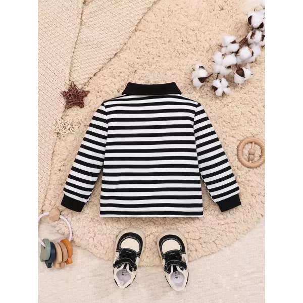 Floerns Boy's Striped Print Long Sleeve Patched Pocket Collar Neck Shirt Top