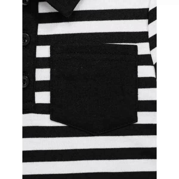 Floerns Boy's Striped Print Long Sleeve Patched Pocket Collar Neck Shirt Top