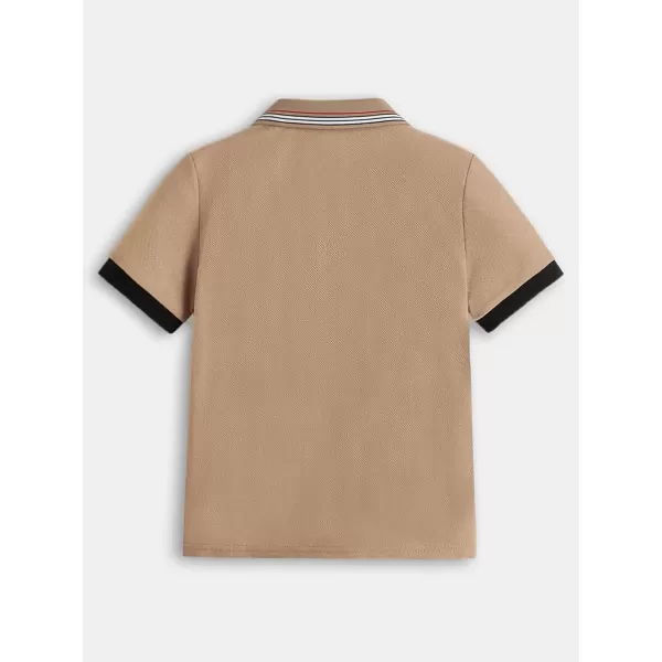 Floerns Boy's Striped Trim Short Sleeve Collar Neck Button Front Shirts Tops