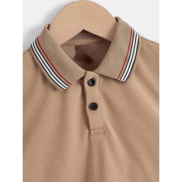 Floerns Boy's Striped Trim Short Sleeve Collar Neck Button Front Shirts Tops