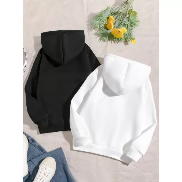 Floerns Girls 2 Pcs Solid Fleece Hoodie Kangaroo Pocket Long Sleeve Sweatshirt