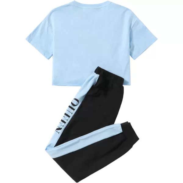 Floerns Girls 2 Piece Letter Graphic Short Sleeve Crop Top and Legging Set