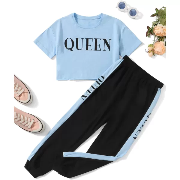 Floerns Girls 2 Piece Letter Graphic Short Sleeve Crop Top and Legging Set