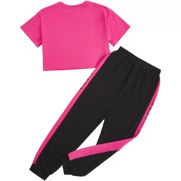 Floerns Girls 2 Piece Letter Graphic Short Sleeve Crop Top and Legging Set