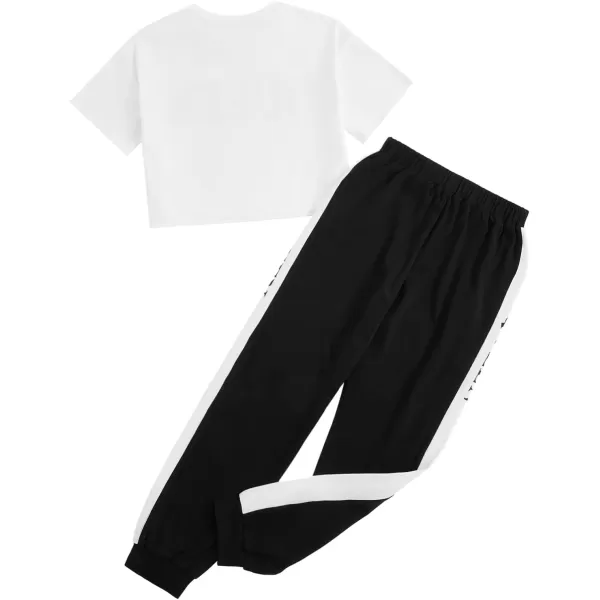 Floerns Girls 2 Piece Letter Graphic Short Sleeve Crop Top and Legging Set
