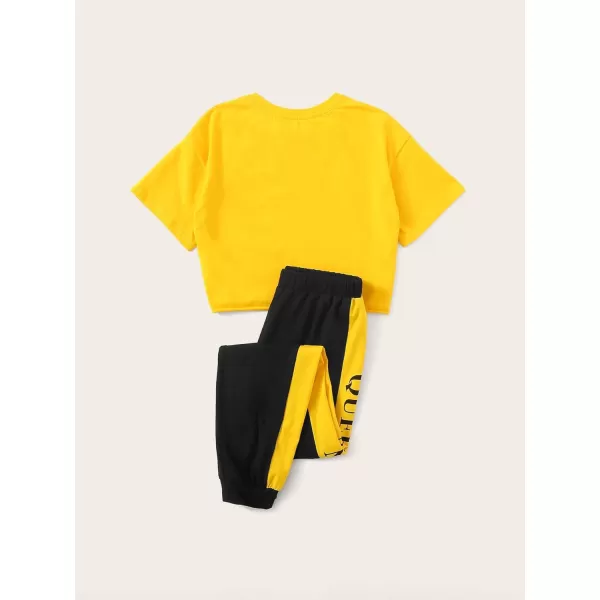 Floerns Girls 2 Piece Letter Graphic Short Sleeve Crop Top and Legging Set
