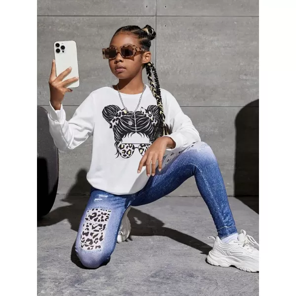 Floerns Girl's 2 Piece Outfit Long Sleeve Sweatshirt with Denim Pants Set