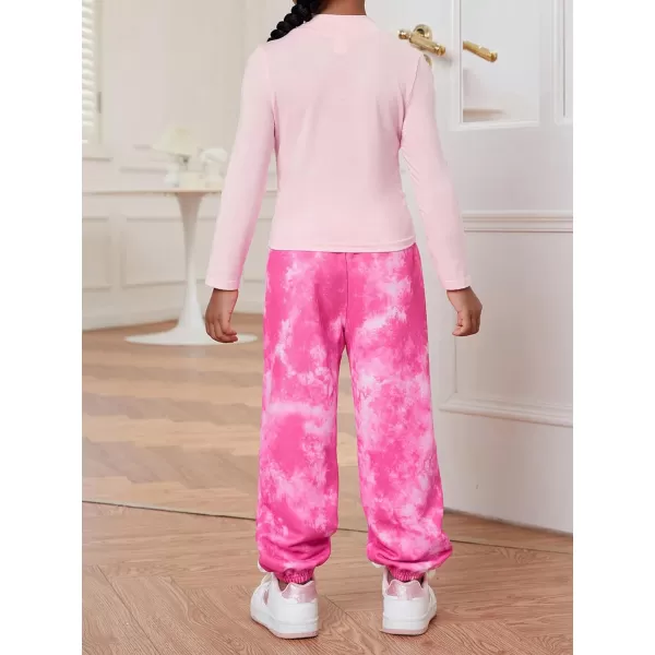 Floerns Girl's 2 Piece Outfit Long Sleeve Tee and Tie Dye Sweatpants Set