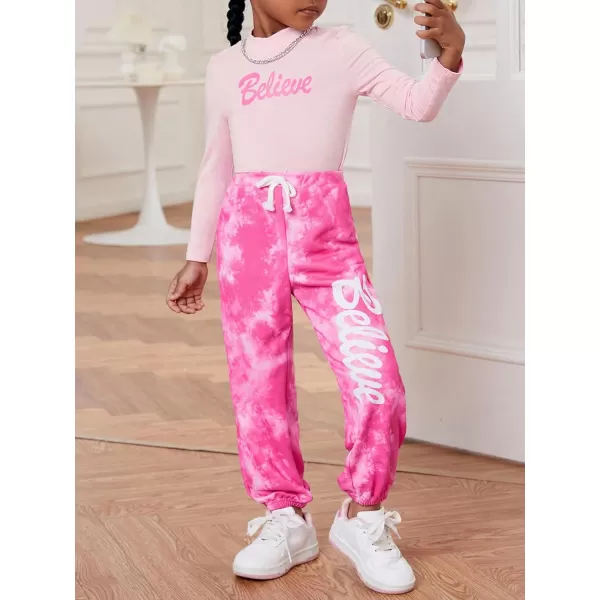 Floerns Girl's 2 Piece Outfit Long Sleeve Tee and Tie Dye Sweatpants Set
