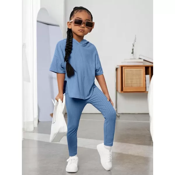 Floerns Girls 2 Piece Outfit Solid Hooded Tee Shirt with Leggings Pants Set