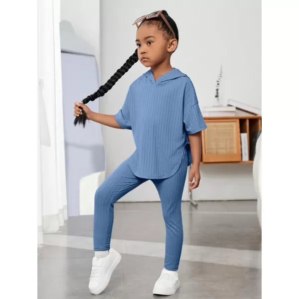 Floerns Girls 2 Piece Outfit Solid Hooded Tee Shirt with Leggings Pants Set
