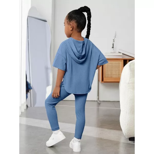Floerns Girls 2 Piece Outfit Solid Hooded Tee Shirt with Leggings Pants Set