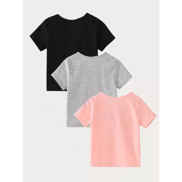 Floerns Girl's 3 Pcs Cartoon Print Short Sleeve Crewneck Tee Shirt