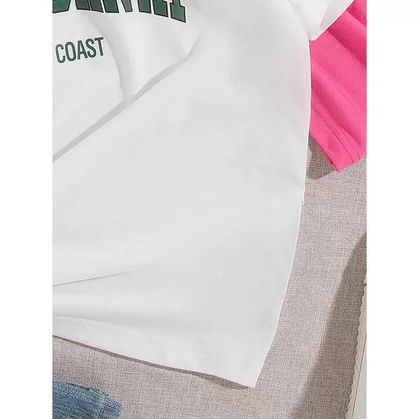 Floerns Girl's 3 Pcs Graphic Print Short Sleeve Crewneck Casual Tee Shirt