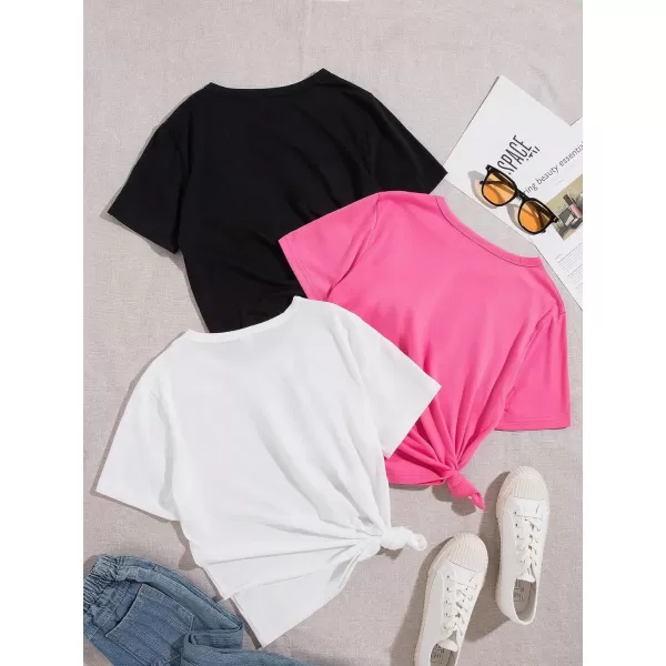 Floerns Girl's 3 Pcs Graphic Print Short Sleeve Crewneck Casual Tee Shirt