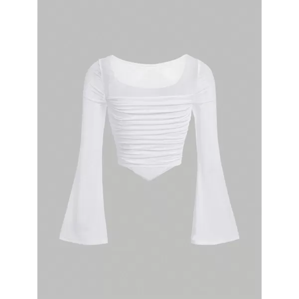 Floerns Girls Bell Long Sleeve Square Neck Asymmetrical Hem Solid Tee Shirt