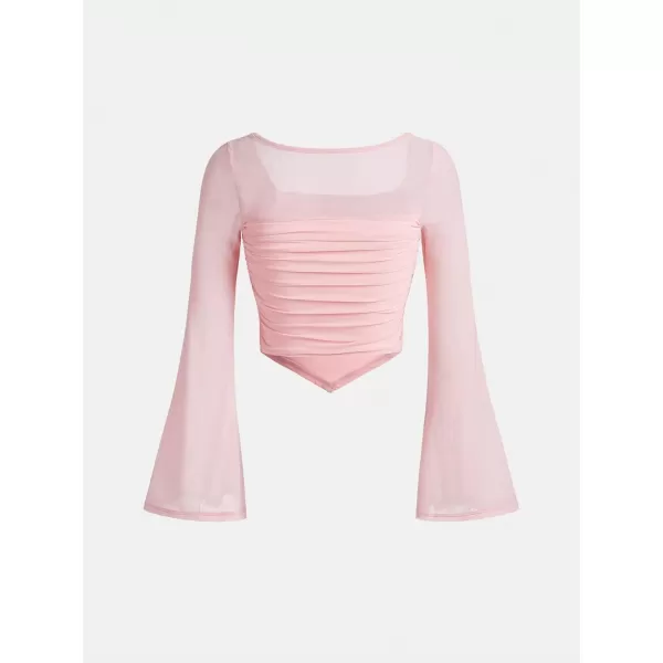 Floerns Girls Bell Long Sleeve Square Neck Asymmetrical Hem Solid Tee Shirt