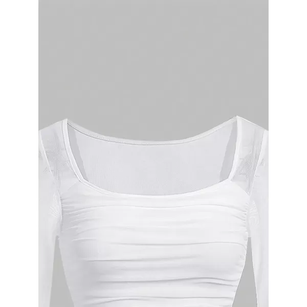 Floerns Girls Bell Long Sleeve Square Neck Asymmetrical Hem Solid Tee Shirt