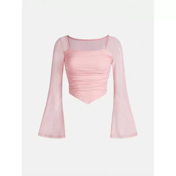 Floerns Girls Bell Long Sleeve Square Neck Asymmetrical Hem Solid Tee Shirt