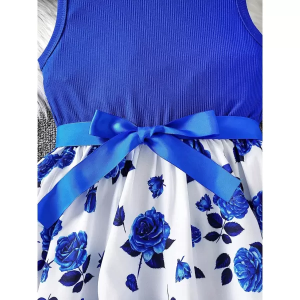 Floerns Girl's Floral Print Sleeveless Round Neck Summer A Line Midi Dress